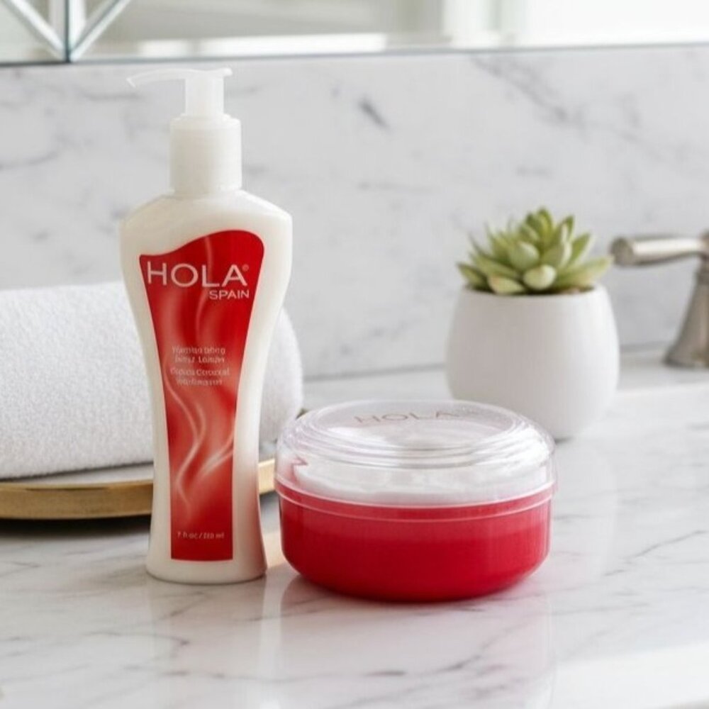 HOLA Spain Gift Set Petal Perfume Dusting Powder Large 5oz Tub Body Lotion Spain